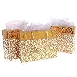 Gold Foil Party Gift Bags and Tissues - Floral Arabesque Design - 3 Pack