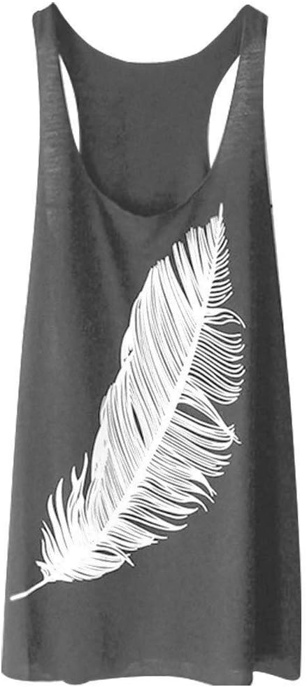 Wtouhe Women's Vests Tops,2019 Sale Summer Fashion Comfort Feather Print Sleeveless Long Ladies Tank Top for Sport Party Beach