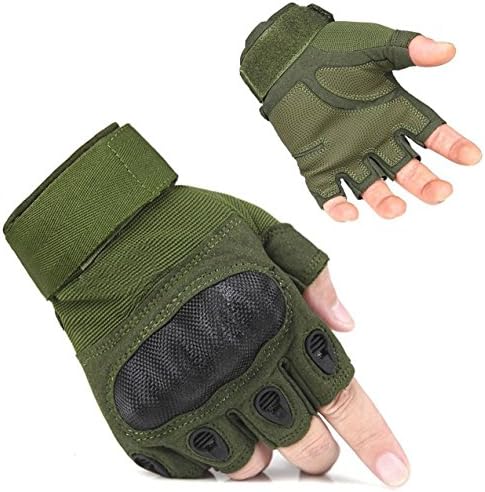 BesToo Men's Outdoor Gloves Ventilate Wear-resistant Hard Knuckle Protection Half Finger Hunting Cycling Motorcycle Gloves (Army Green L)