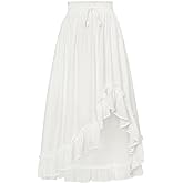 SCARLET DARKNESS Renaissance Midi Skirt Asymmetrical Ruffle Summer Flowy Skirt with Pockets
