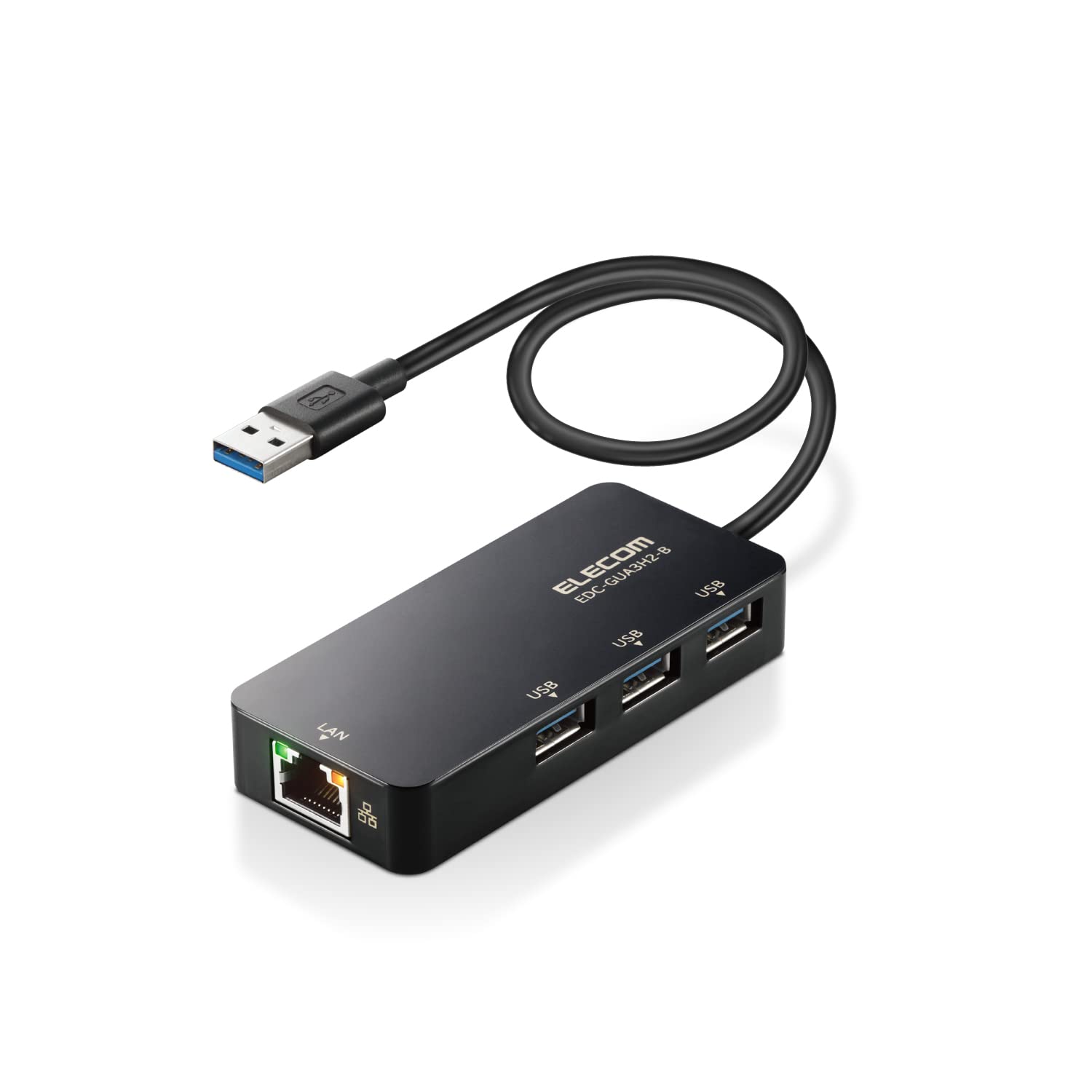 エレコム 有線LANアダプター USB3.0 USB-A USB→RJ45 変換アダプター ギガビット USBハブ (USB-A×3ポート) 【Windows 11/10/8.1、macOS 12/11/10.15対応】 ブラック EDC-GUA3H2-B商品画像