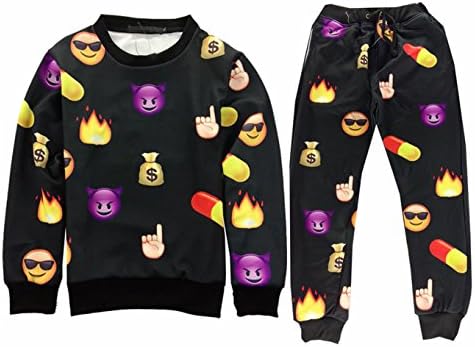 Uhomedecor Mens Emoji 3D Sweatshirt/pants Joggers Black XL