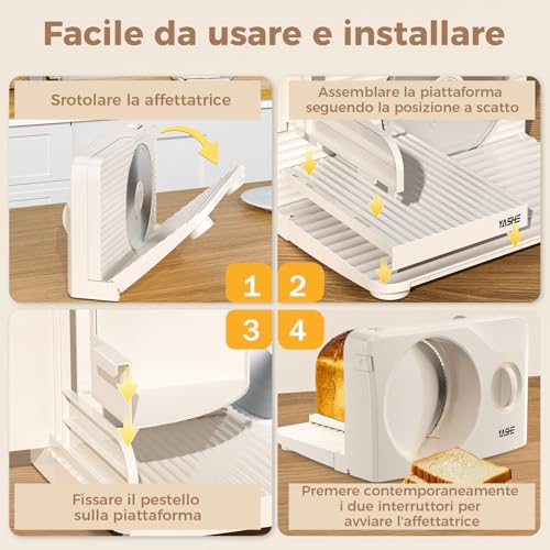 YASHE 180W Electric Folding Home Slicer with 17cm Serrated Blade, Adjustable Thickness 0-15mm, Easy to Clean and Safe Design for Meat, Cheese, Bread, Vegetables