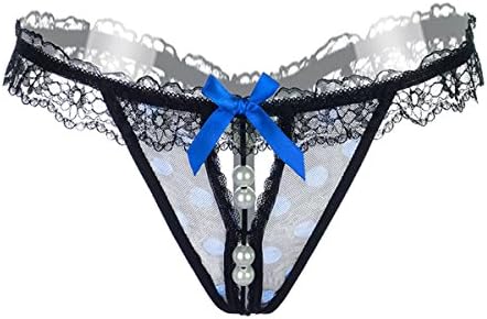 HitZoom Women Cute Polka Dot Lace Thong G Strings with Pearl