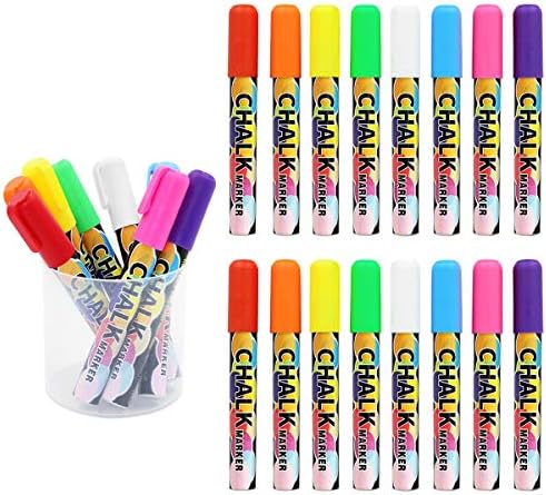 16 Pcs Liquid Chalk Markers, HIPPIH 8 Colors Non-Toxic Wet Erase Window Markers, Kid's Drawing Chalks for Chalkboards/Glass