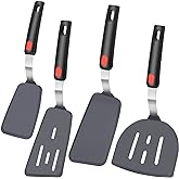 KLAQQED 4Pcs Spatula Silicone Heat Resistant Flexible Rubber Silicone Spatulas for Nonstick Cookware, Burger Pancake Spatula Turner Large Spatulas Set for Cooking Kitchen Utensils Set Black