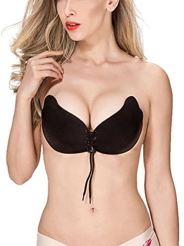 Larakapa Strapless Self Adhesive Silicone Invisible Push-up Bra (B cup-Double Thickness, Black)