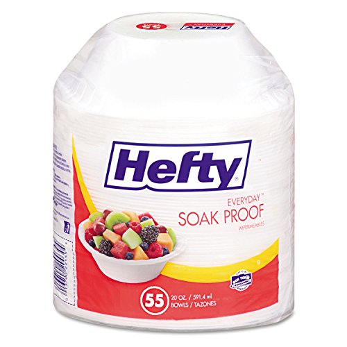 Hefty Soak Proof Tableware, Foam Bowls, 20oz, 55/Pack