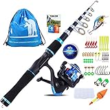 YONGZHI Kids Fishing Pole with Spinning Reels,Telescopic Fishing Rod,Shoulder Pocket,Manual,Full Kits Tackle Box for Travel Freshwater Bass Trout Fishing