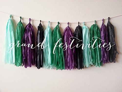 DIY Paper Tissue Tassel Garland Mint Green Dark Purple Black Birthday Wedding Bridal Baby Shower Graduation Party Tassel Kit- Ghouls Just Want to Have Fun!