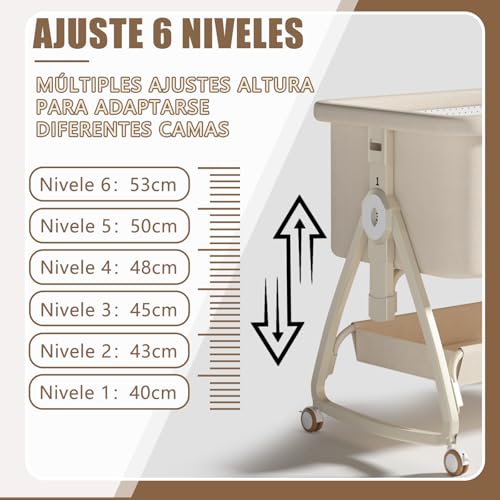 ALIYU Cuna Colecho para Bebe Portátil 4 en 1, Ajustable 6 Niveles, Incluye Mosquitera, Cesta Almacenamiento, Cambiador, Colchón y Ruedas Giratorias 360° Cuna de Viaje, Regalo para Bebe Recien Nacido