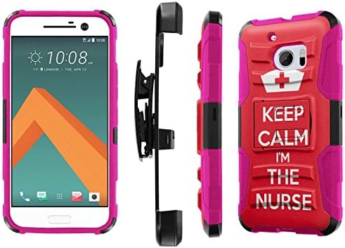 HTC 10 Case, [NakedShield] [Black/ Hot Pink] Heavy Duty Holster Armor Tough Case + [Screen Protector] - [Keep Calm and I'm The Nurse] for HTC One M10 / HTC 10