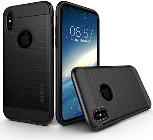 iPhone X Case,DAMPO [Meister]-[Brushed Metal Texture][Slim Fit] Heavy Duty Sturdy Bumper Soft PC TPU Shock Scratch Resist Protective Slim Armor Case For Apple iPhone X-Black