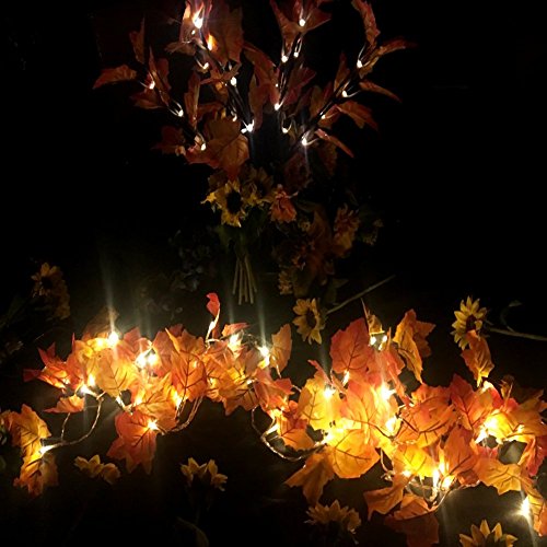 ZDMALL Fall Decorations,Fall Garland,Fall Wreath,8 Modes Lighted Maple Leaves Garland 20LED/8.2FT for Thanksgiving Christmas Halloween Party Wedding DIY with Timer(Warm White)