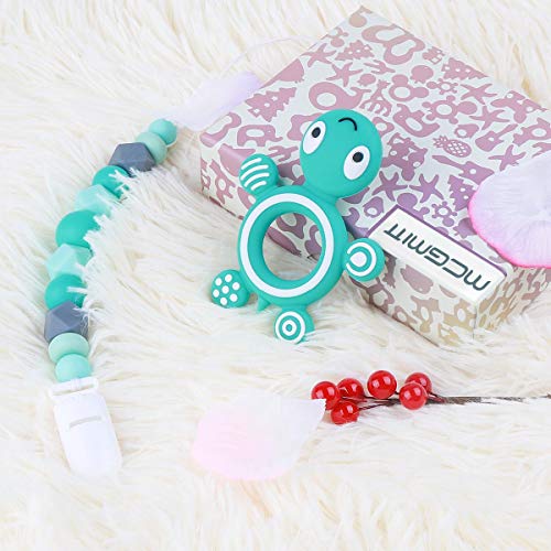 MCGMITT Pacifier Clip with Turtle Teether Silicone, Baby Teething Beads Relief Toys for Girls or Boys, Soothie Pacifier Holder & Binky Clips, Best