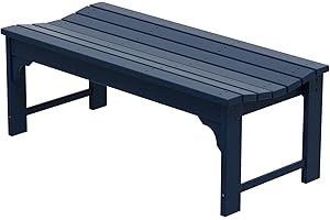 WO WESTIN OUTDOOR WO Home Furniture Outdoor 46" Backless HDPE Adirondack Bench, Poly Lumber Seat for Patio, Backyard, Balcony, All Weather Resistant with UV Protection, Navy Blue