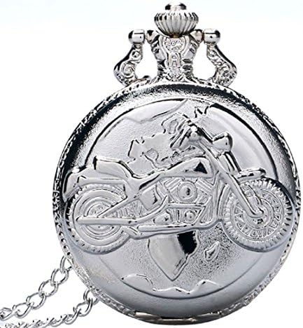 MOTORCYCLE Silver Plated Quartz Pocket Watch with 30" Chain.Nice Gift for the Person in your Life who Loves Motorcycles or Riding on Yours:)