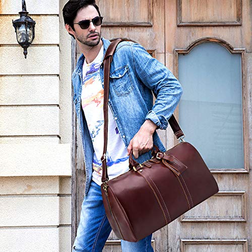BAIGIO Men's Genuine Leather Travel Duffel, 19 Inch Oversize Weekend Bag, Vintage Weekender Tote, Overnight Duffle Luggage for Men & Women