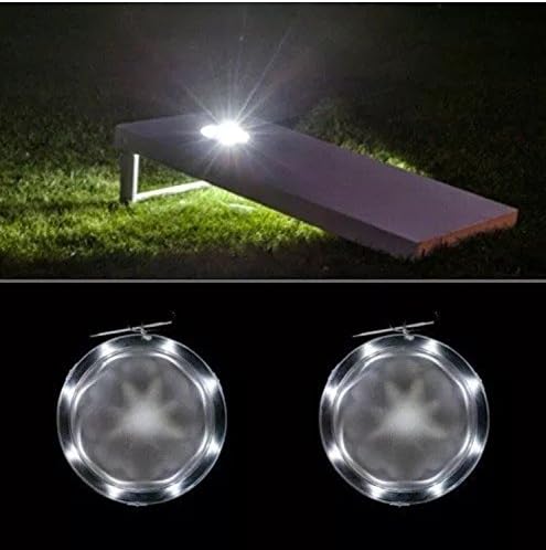 Cornhole Lights NEW 2017 Design 10-LED Bulbs per Light with 4-Prongs More Secure Set of 2 (Regulation Fits 6" Hole) White Tailgating Corn Hole All-Night Long Play!