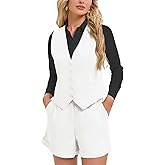 MINTLIMIT Women's Summer 2 Piece Outfits Sleeveless Matching Sets Button Down V Neck Waistcoat Vest and Pockets Shorts