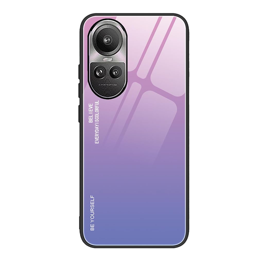 SEAHAI Case for OPPO Reno 10 5G / OPPO Reno 10 Pro 5G, Ultra Thin Gradient Color Tempered Glass Hard Back & Soft Silicone TPU Bumper Hybrid Shockproof Cover, Pink Blue