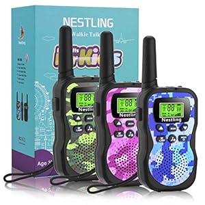 Nestling Walkie Talkies 3 Pack, Upgraded Version Camouflage Exterior 8 Channels 2 Way Radio Toys with Backlit LCD…