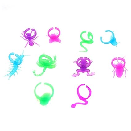 Crazy-Store 10pcs Novelty Mini Plastic Fluorescent Luminous Insect Ring Model Toys