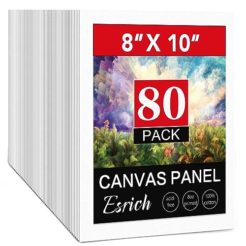 ESRICH Canvas Boards for Painting 8x10, 80 Pack Painting Canvas, Primed Cotton Canvas Panels 8x10 for Oil Paint, Watercolor, Acrylic Paint, Gouache and Tempera.