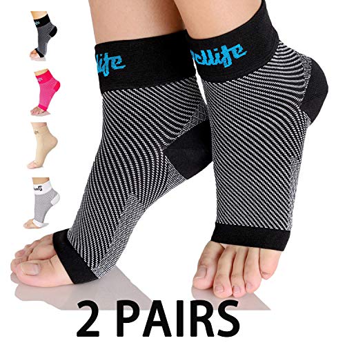 Dowellife Plantar Fasciitis Socks, Ankle Brace Compression Support Sleeves & Arch Support, Foot Compression Sleeves, Ease Swelling, Achilles Tendonitis, Heel Spurs for Men Women (Black 2 Pairs, Large)