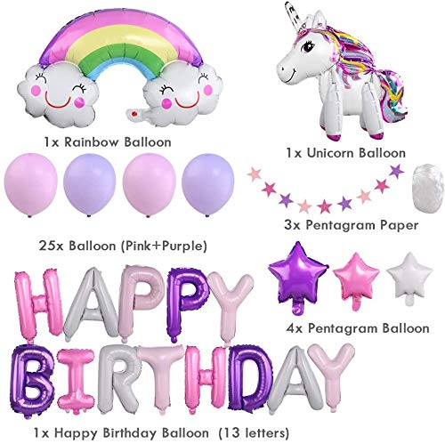 Happy birthday banner, toy story birthday party supplies Unicorn Party Decoration for Girl Boy Birthday, birthday decorations, Gold Balloons, Pink & Purple Balloon