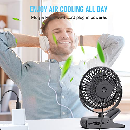 BESKAR Small Clip on Fan, 3 Speeds USB Fan with Strong Airflow, Clip