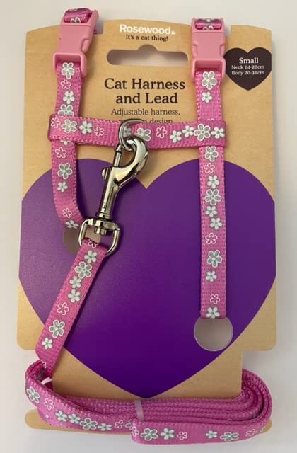 Kitten/Small Cat Harness and Lead Set - Flower Design (Pink)