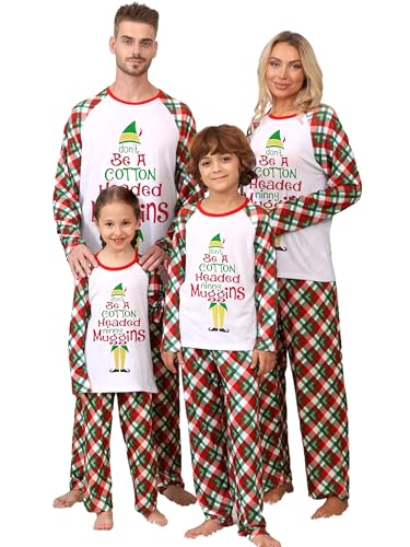 JAXUH Christmas Pajamas for Family Matching Sets, Funny Print Long Sleeve Tops and Plaid Pants Pajama, Cute Xmas Holiday PJs 2 piece Jammies Sleepwear for Couples and Adult (Youth, 6-8 Years, Elf) at Amazon