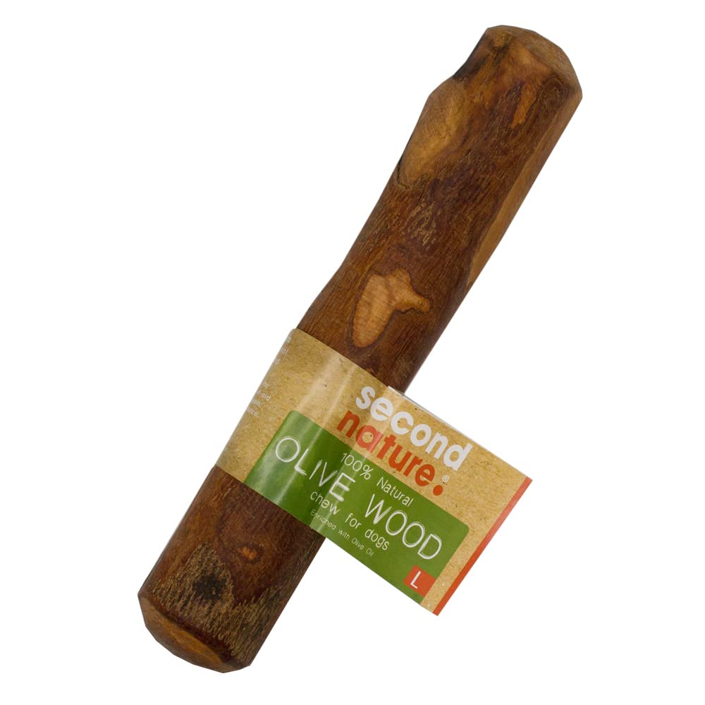 second nature Olive Wood Dog Chew Enriched with Olive Oil - Natural, Hypoallergenic, Splinter-Free, Long Lasting and Suitable for Teething - Large