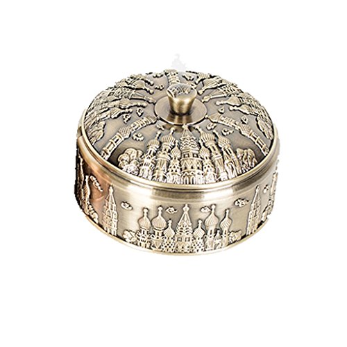 HUACANG Vintage Windproof Ancient Egyptian Castle Round Ashtray, Indoor Cigarette Ash Father Gift Metal Carving Parlor Office Desktop Decoration Ashtray (Gold + Silver) (Color : B)