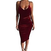 Carprinass Women's Sleeveless Bodycon Midi Dress Velvet Club Bandage Dress