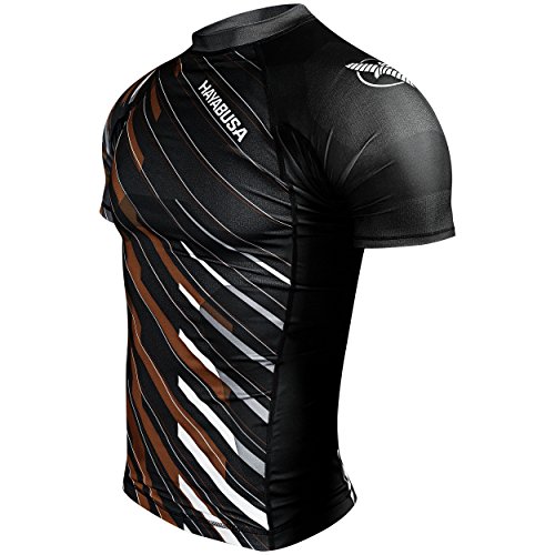 Hayabusa Metaru Charged Short Sleeve Brazilian Jiu Jitsu Rash Guard (Black/Brown, M)