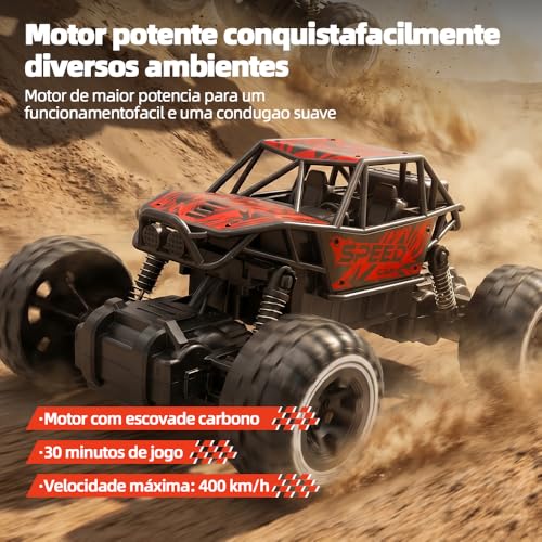 Carro de Controle Remoto Off-road, Recarregável, para Todos os Tipos de Terreno, com Faróis, Brinquedo Infantil para Atividades ao ar Livre (Vermelho e Preto)