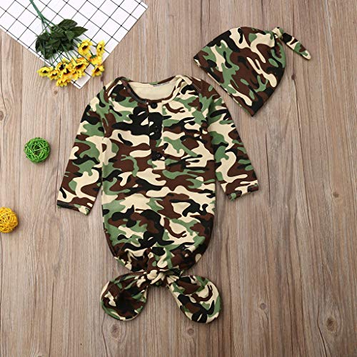 Newborn Baby Swaddle Sack Wearable Blanket Crib Sleeping Bag Headband/Hat Set,BCDshop 0-12 Months Infant Swaddle Wraps Blankets(Camouflage) - Thumbnail 4
