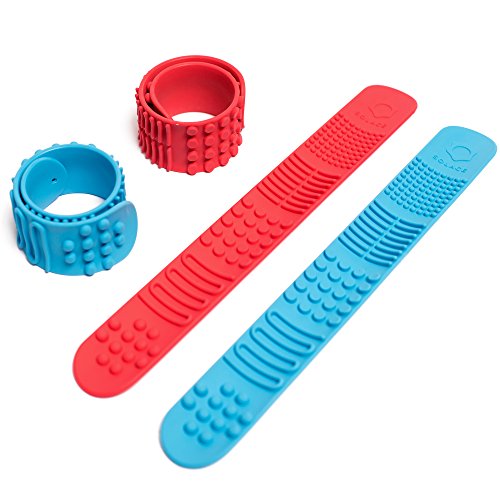 Sensory Slap Fidget Bracelet Bands - 2-Pack - Quiet Tactile Stimulation For Autism and Special Needs Kids - Bump Textures Helps Girls & Boys with Stimming Fidgeting and Focus - by Solace (Red & Blue)