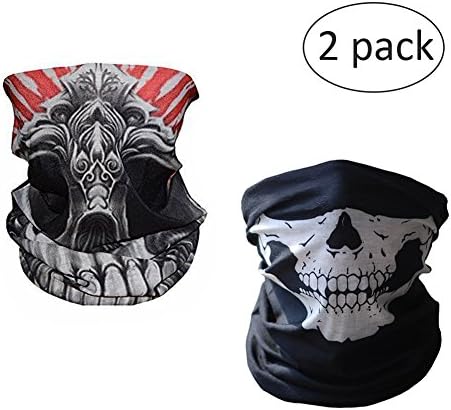 Skull Mask Face bandana Scarf Outdoor Motorcycle Riding Winter Warmer Summer Cool Dustproof Wind Proof UV Protection Scarves Shield (2pcs-color Set)