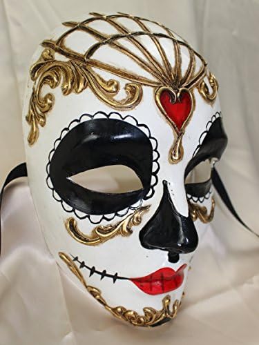 Ladies Volto Full Face Day of the Dead Traditional Venetian Masquerade Mask with Gothic Twist