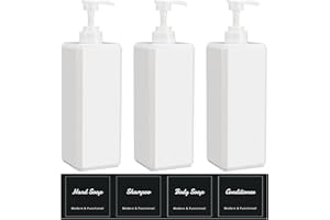 Suream 33.8 oz Refillable Pump Dispenser Bottle, 3Packs Large Shower Bottle Organizer with 4PCS Lables for Shampoo, Body Soap, Hand Soap, Conditioner, for Bathroom, Kitchen, Hotel, Salon, SPA