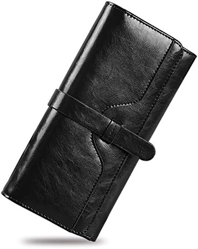 Women Wallet RFID Blocking Leather Trifold Clutch Large Ladies Purse Card Holder (Black)