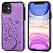 Vaburs Compatible with iPhone 11 Case Wallet with Card Holder, Embossed Butterfly Premium PU Leather Double Magnetic Buttons Flip Shockproof Protective Cover for iPhone 11 6.1 Inch(Purple)