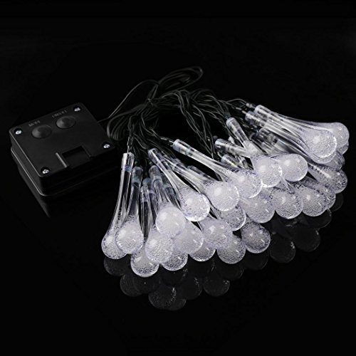 Christmas String Lights,20Ft 30LED String Fairy Light Solar Powered Water Drop Shaped, Waterproof for Outdoor & Indoor, Home, Patio, Lawn, Garden, Party, and Holiday Decorations