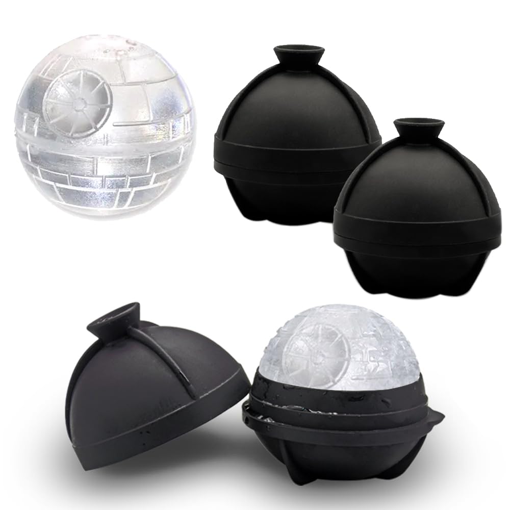Spespo 2 Pack Silicone Mold Ice Cube Tray Ball Tray Whiskey Baking Chocolate Soap for Star Wars Lovers or Party Theme (Black)