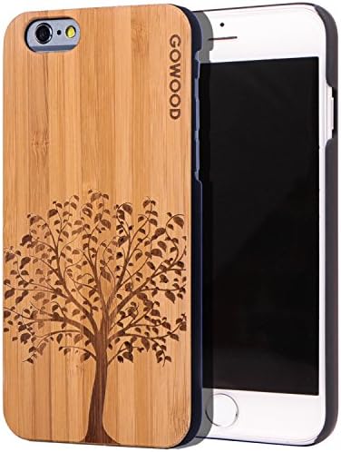iPhone 6 / 6S Wood Case | Real Natural Bamboo Tree Design Engraved on Backside and Durable Hard Polycarbonate Shockproof Bumper with Shock Absorbing Rubber Coating