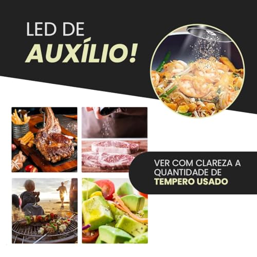 Kit 2 Moedor de Pimenta Elétrico Automático – Ajuste de Moagem, Luz LED, Recipiente Transparente para Sal, Pimenta e Temperos | Ideal para Cozinha e Churrasco Pilha Premium