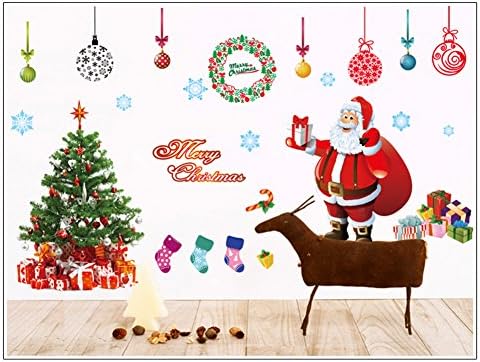 4 Pack Christmas Wall Sticker Wallpaper Removable Home Decor Christmas Tree Snowflakes Santa Claus Big Window Glasses Clings Decal Stickers (4 Pack)